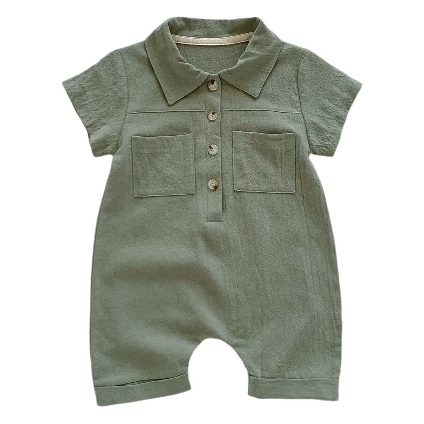 夏の男の子の半袖の連体の服の韓国版の赤ちゃんの男の子の洋風の前でボタンを開けて新生児の女の子の服を掛けます。