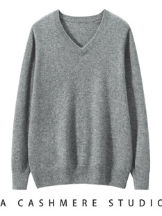 100 Pure Mountain Cashmere Sweater Men's V-neck Thin Casual Business Loose plus size Soft Waxy Skin-friendly Knitted Base Sweater