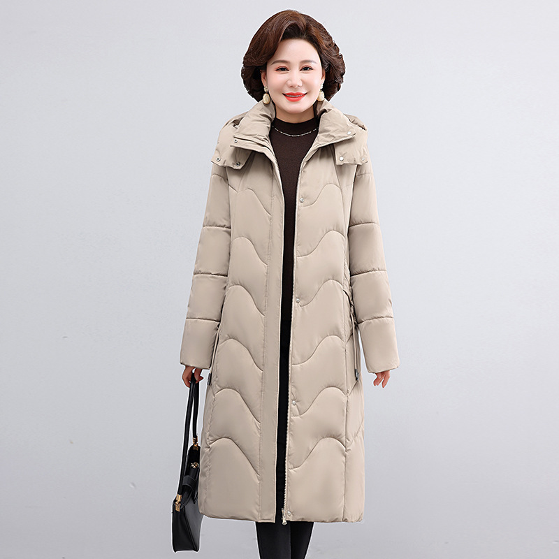 genuine goods Withdrawal Thickened Down Jacket Women's Middle and Long Over Knee 2024 New Middle-aged and Elderly Mothers Can Take off Hat Coat Winter