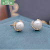 Earrings from pearl, beads, accessory, zirconium, silver 925 sample