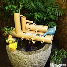 流水摆件循环水鱼缸水车风水轮增氧冲氧造景竹子流水器鱼池过滤器