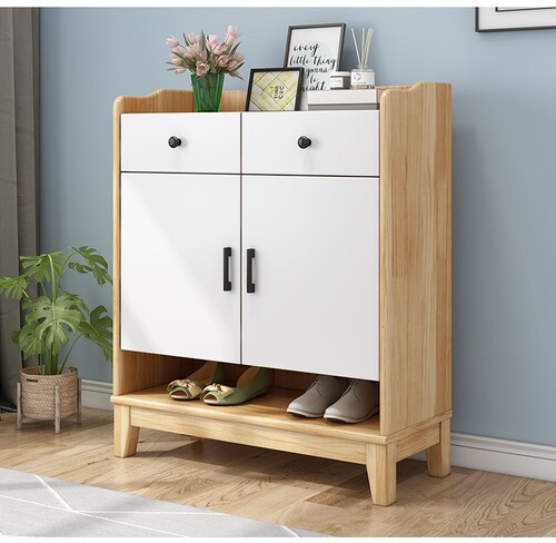 Nordic solid wood shoe cabinet modern minimalist living room large capacity storage cabinet household small apartment hall cabinet multi-layer storage