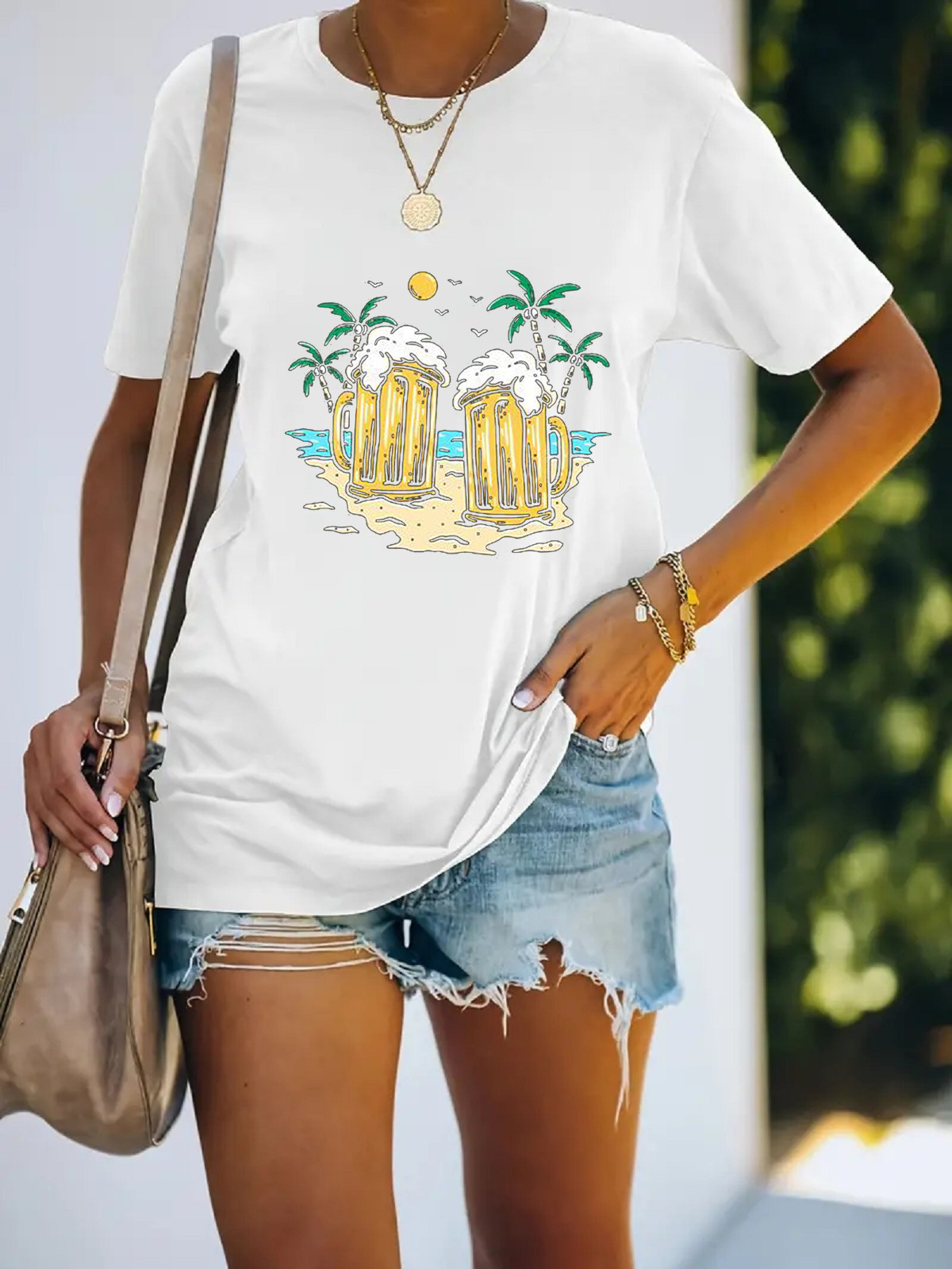 Femmes T-Shirt Manche Courte T-shirts Style Simple Bière Cocotier display picture 1