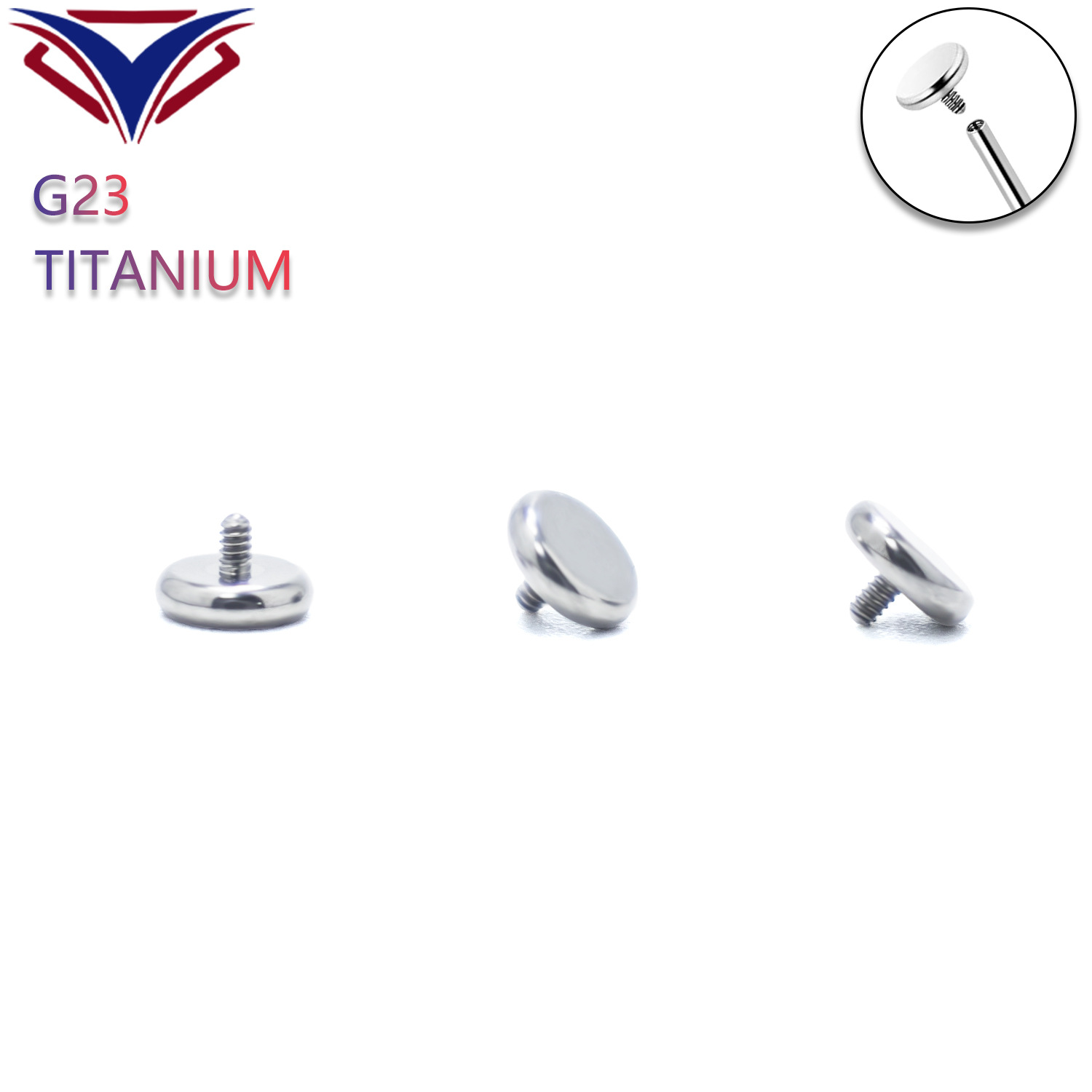 厂家直销钛合金外牙圆饼平底埋钉唇钉舌钉底座F136穿刺配件批发
