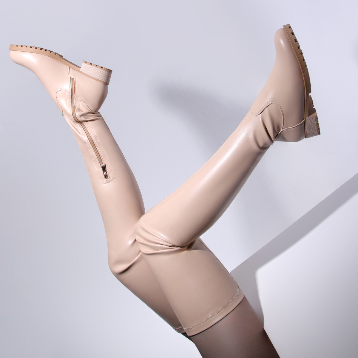 Women's Over The Knee Long Boots Retro Round Toe Mid Heel Zip_voghion.com