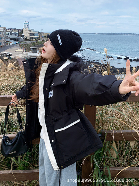 Winter small keep warm trench coat with down with hood