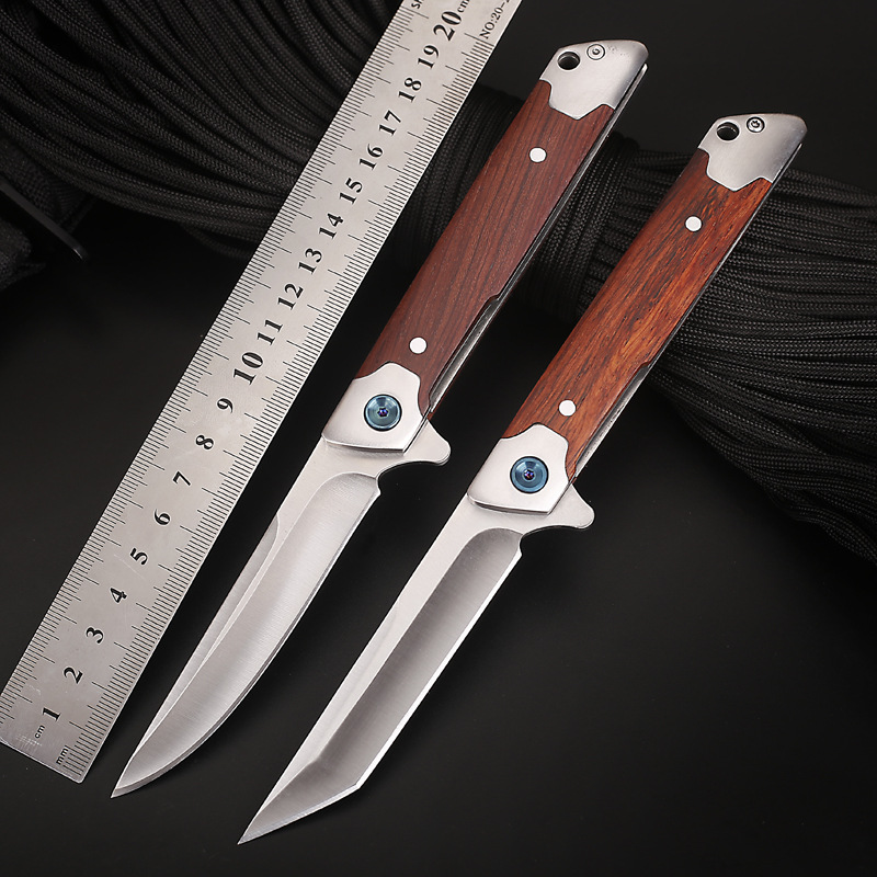 红檀木柄神笔折刀 户外折叠刀 不锈钢刀具 露营便携随身小刀