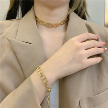 新款哑光D字母脖子链复古choker简约锁骨链网红潮嘻哈猪鼻子项链