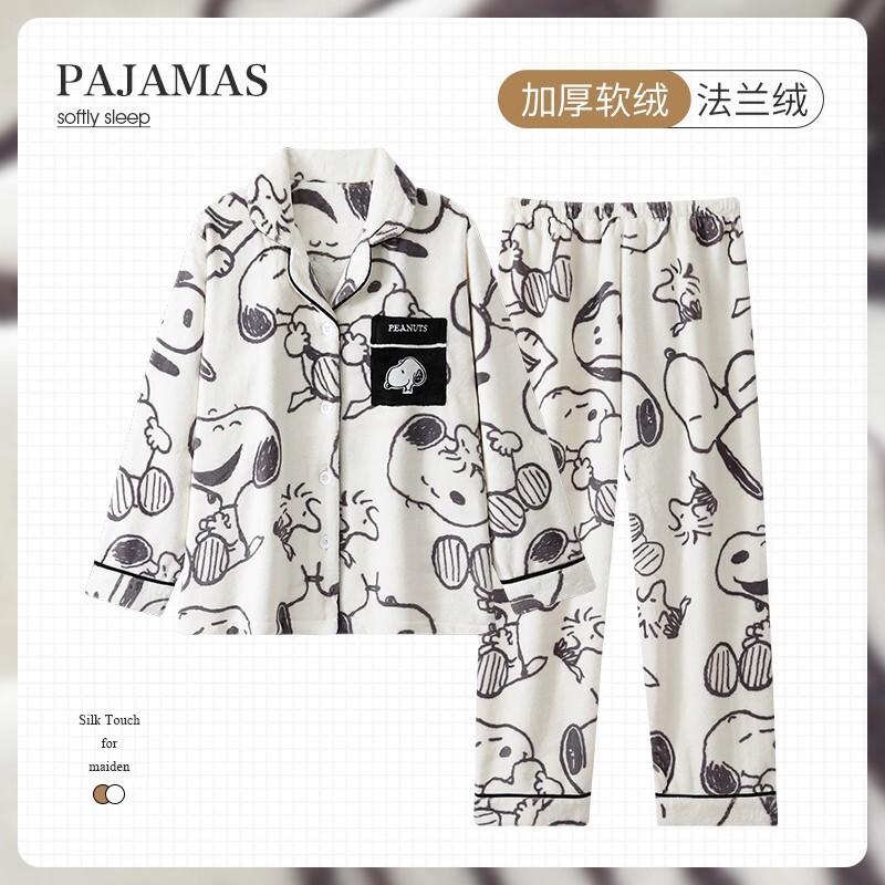 Japanese-Style Cute Cartoon Snoopy Coral Fleece Girls' Pajamas Autumn and Winter Flannel Thickened Student Loungewear