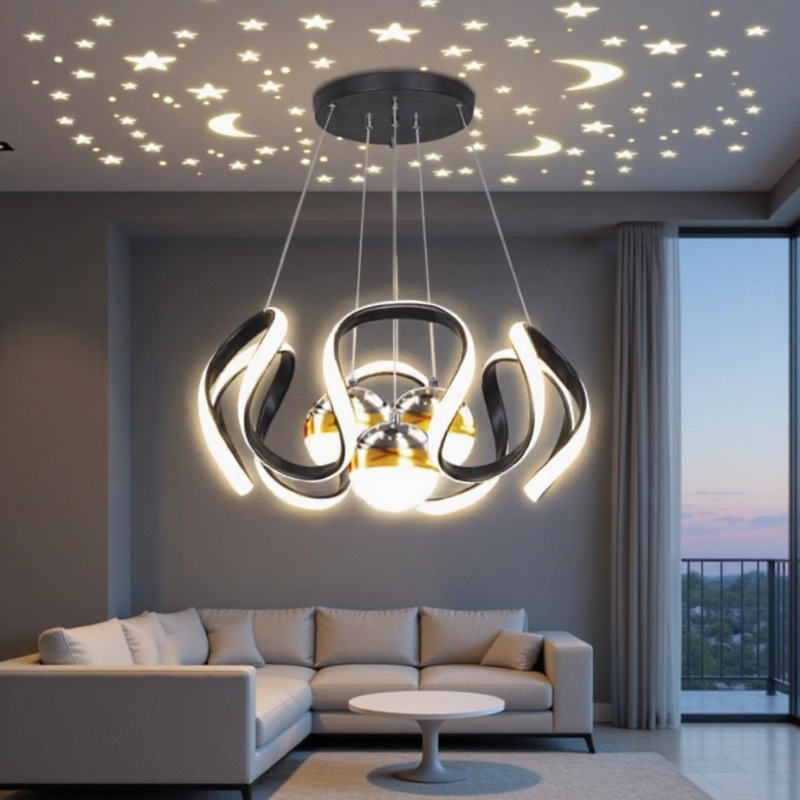 新款亚克力餐厅灯三头LED节能铁艺客厅灯房间卧室家用餐厅灯吊灯