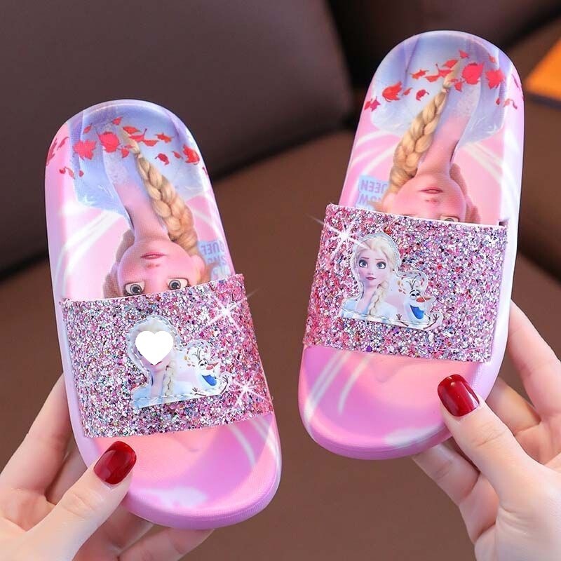 Elsa Slippers for Ages 3 to 6, Summer Fashion Children's Shiny Indoor Home Soft-Soled Girls' Loungewear Set