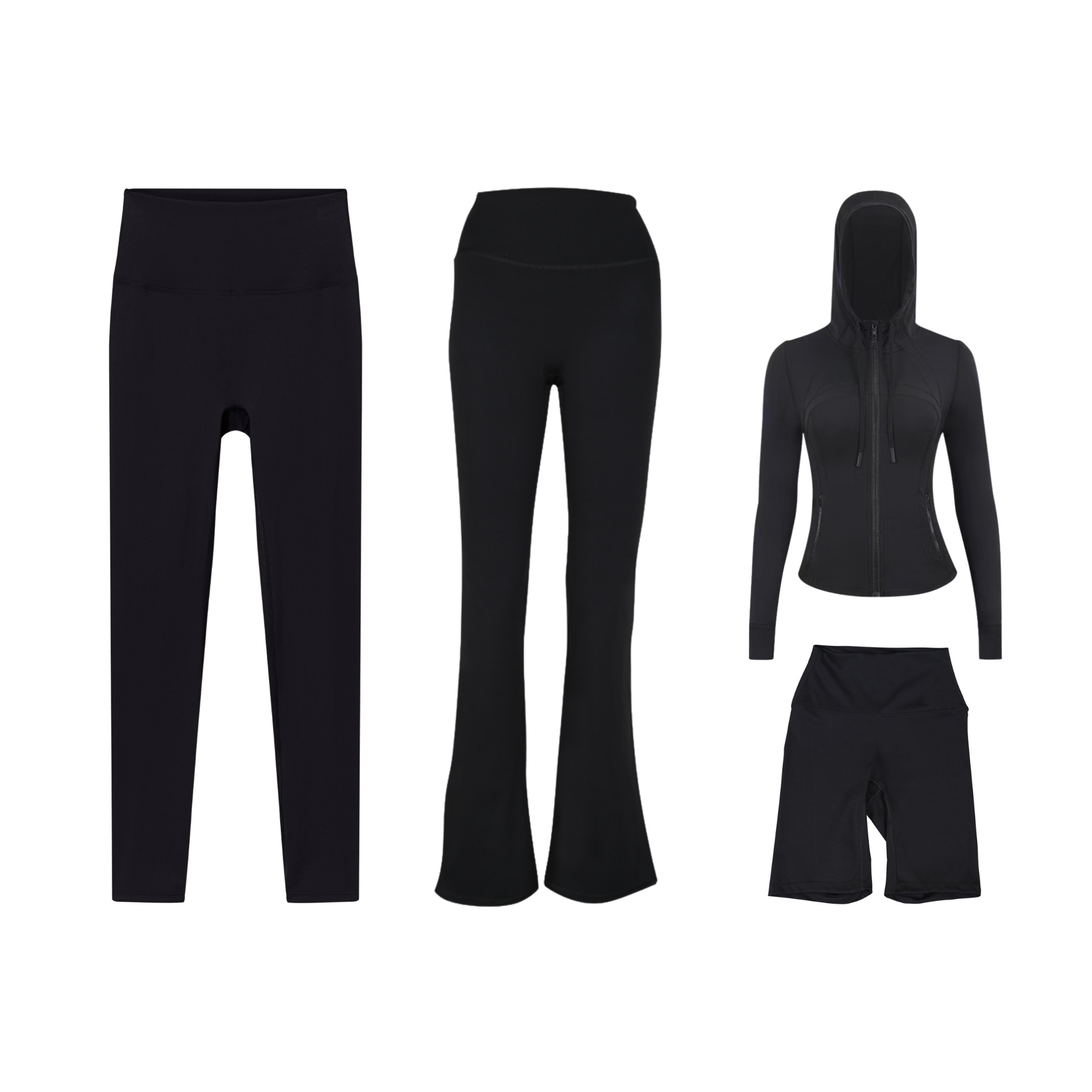Dames sport set 4-delig met capuchonjas flared en capri broek_voghion.com