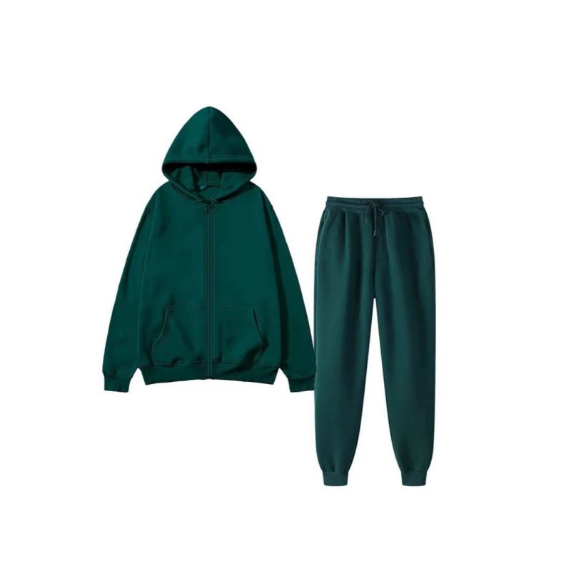 2026 New Men's Hooded Zip-Up Sweatshirt Set, Solid Color, Straight Fit, Casual Fashion, Urban Youth, Polyester
