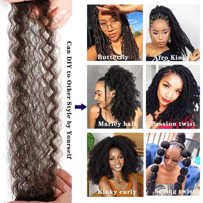 3X 24inch mano rasgada Caterpillar Roll peluca Afro Twist Kinky Marley Cabello a granel