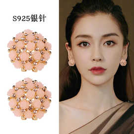 花朵银针耳钉小清新亚克力镶钻甜美耳坠网红气质简约百搭耳饰品女