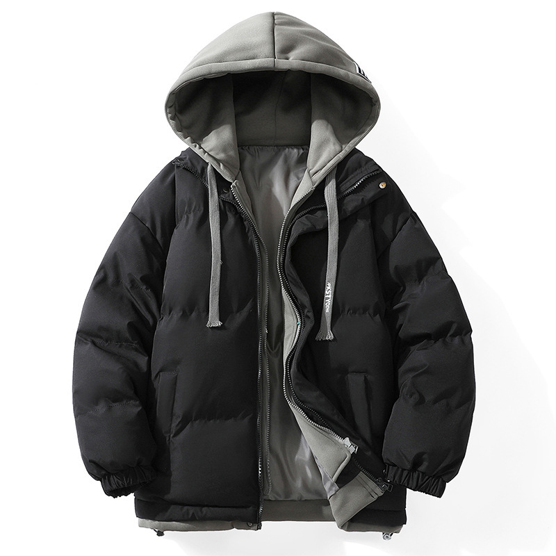 偽の2つの綿の服の冬の厚い保温のカップルのパンの服のゆったりしたファッションの偽の2つの綿の服の男性の帽子のコート|undefined