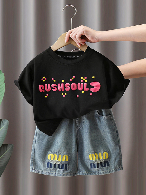 Conjunto de verano para niños 7328, novedad 2026, ropa de verano elegante para niños, camiseta de manga corta estilo celebridad de internet, conjunto de dos piezas, talla 5