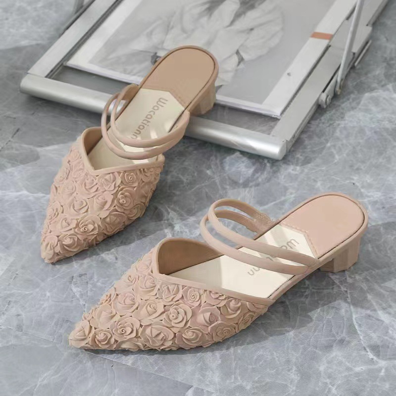 Damen On Mid Chunky Block Heels Sandalen Schuhe Low Heel Sliders Sandalen Externer Verschleiß Slip Bequem_voghion.com