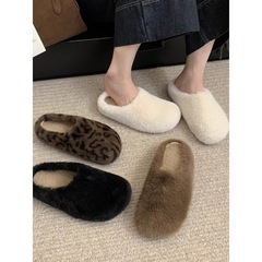 毛毛鞋女冬外穿懒人休闲包头半拖一脚蹬穆勒鞋加绒保暖棉鞋子