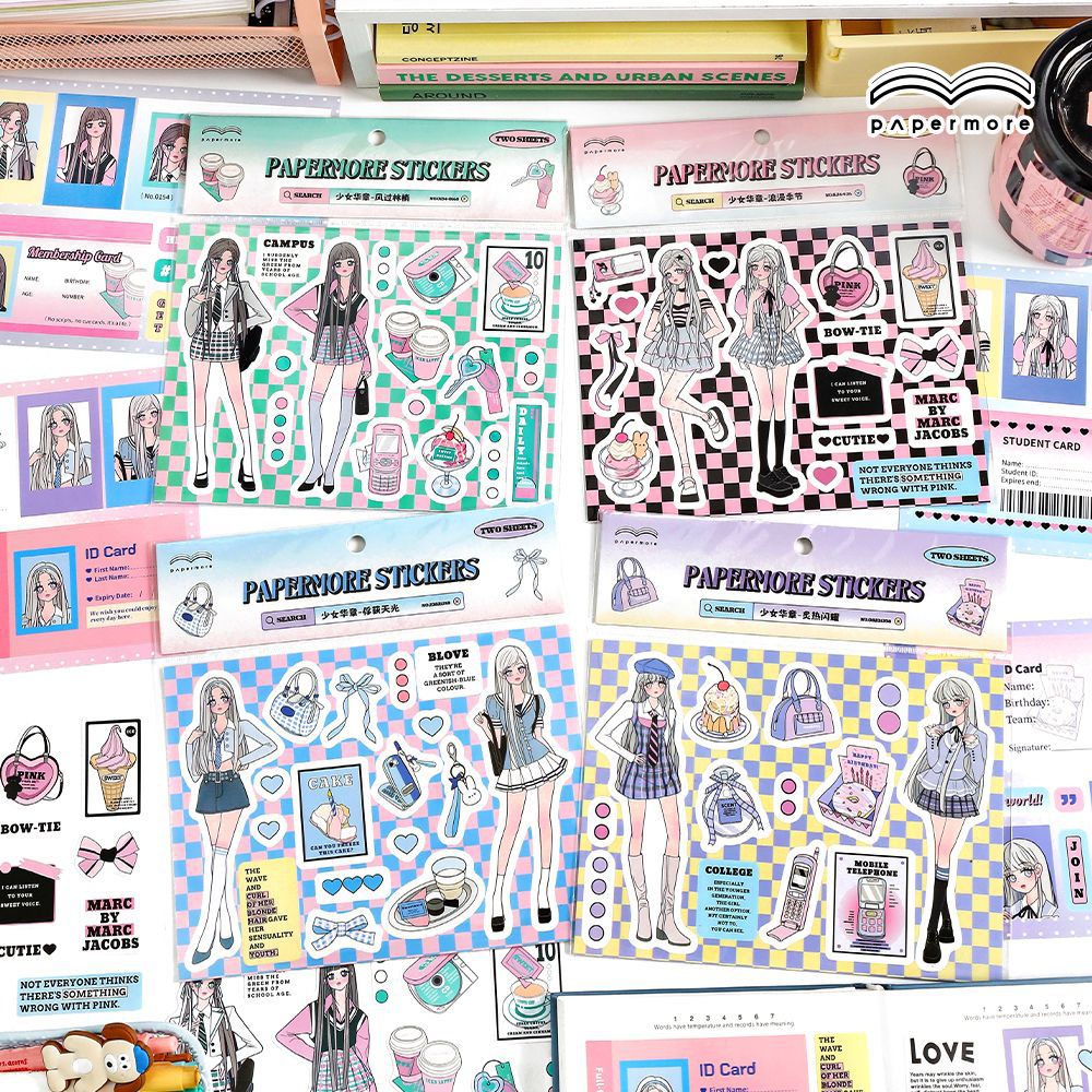 PaperMore chica Hua Zhang pegatinas autoadhesivas lindo personaje de dibujos animados Gu Ka mano cuenta pegatinas 4 modelos
