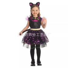 万圣节儿童黑猫女巫S-0059演出服服帽子化装舞会巫婆演出表演服
