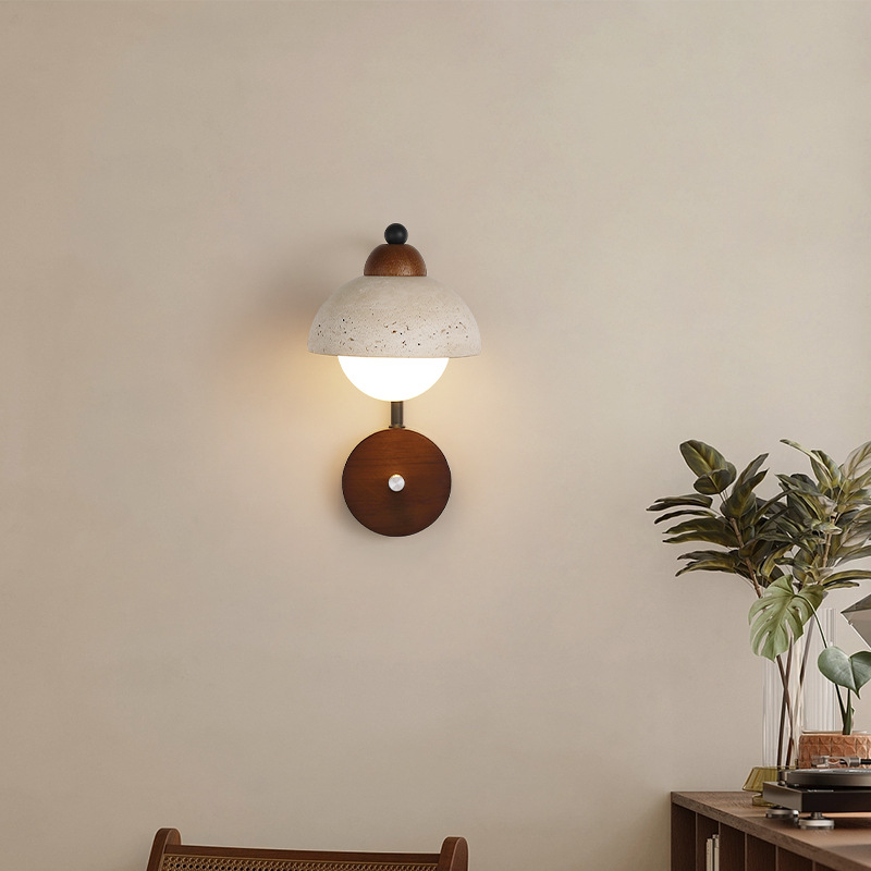 Lámpara de pared de estilo japonés retro sala de estar residencial crema porche de diseño de pasillo de piedra dormitorio amarillo agujero silencioso diseño de puerta de aire