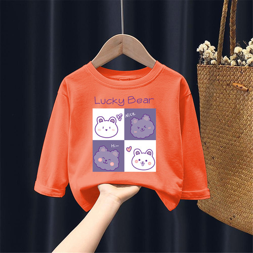 H2166 Pure Cotton Unisex Children's Long Sleeve T-shirt Spring and Autumn Season for Middle and Small Children Baby Versatile Base Shirt Trendy T