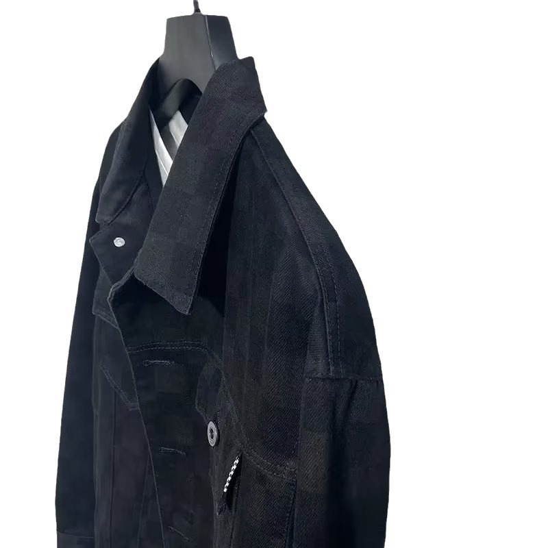 Chaqueta de mezclilla de tablero de ajedrez para hombre primavera y otoño 2024 nuevo estilo suelto de gran tamaño chaqueta de otoño casual de moda para hombre