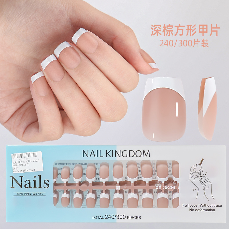Nueva caja de uñas de uso francés transfronterizo con uñas falsas, piezas de uñas semiacabadas, pegatinas francesas sin costuras mate 240 piezas