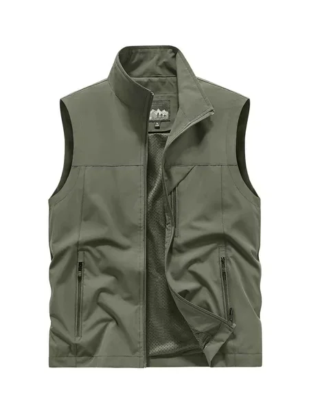 Spring and Summer Polyester Cross-Border Vest Casual Men's Stand-Up Collar Multi-Pocket Workwear Top Outdoor Photography Fishing Vest Jacket