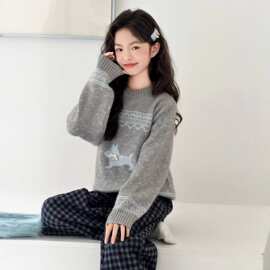 女童灰色毛衣冬季2026新款儿童冬装加厚毛线衣女孩大童内搭针织衫