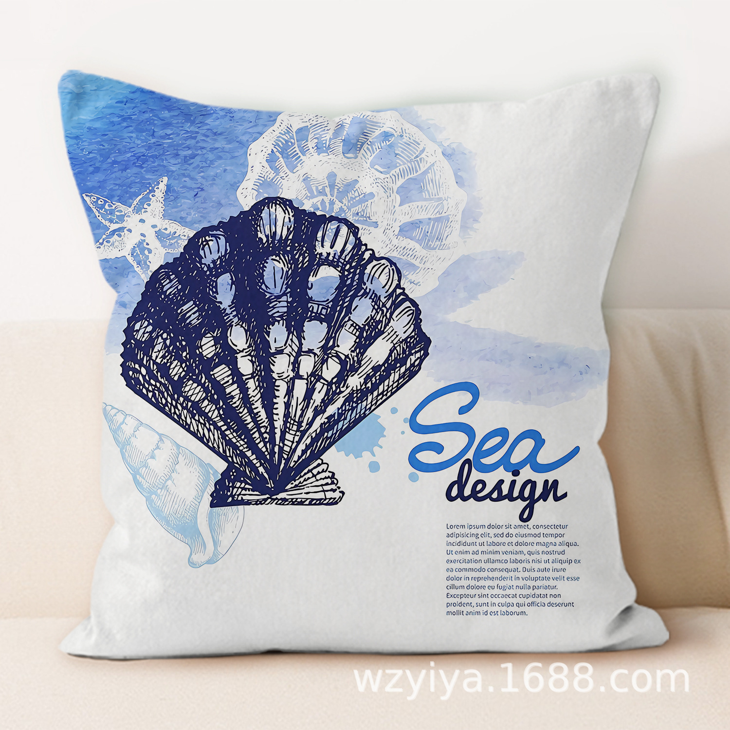Sea shell impresión almohada de abrazo simple moderno sofá en el hogar cojín de respaldo decoración desmontable cuadrado almohada de cabeza de cama