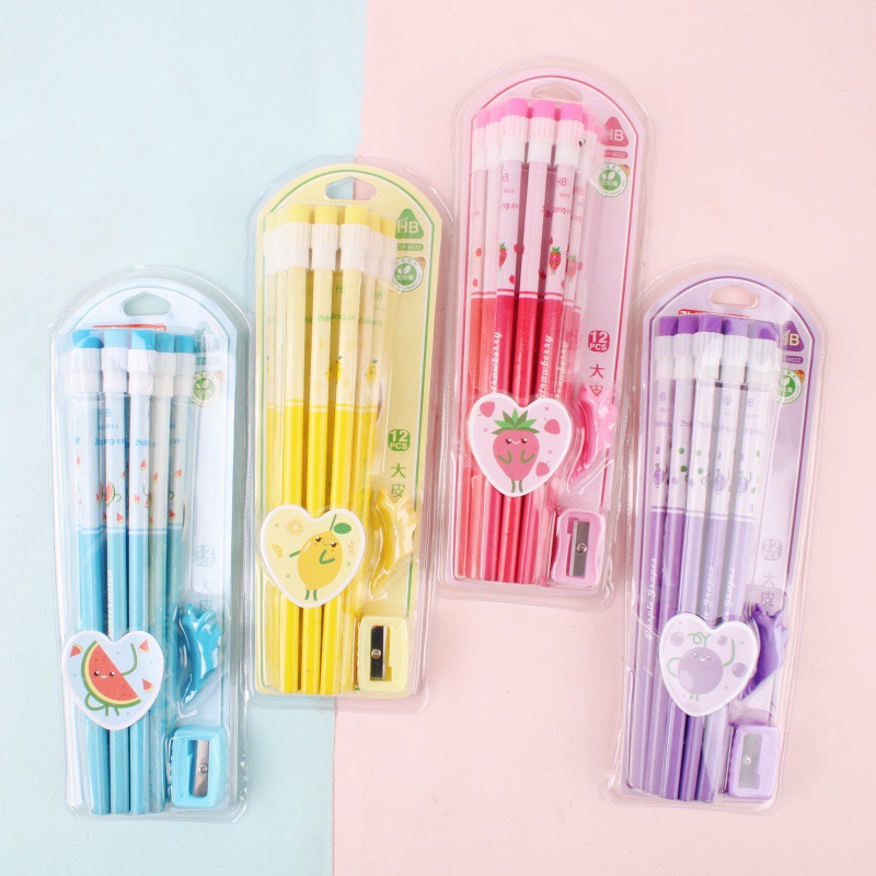 Lindo conjunto de lápices para estudiantes de primaria con triángulo de goma para niños HB Tarjeta de succión Lápiz kindergarten Cartoon School gift
