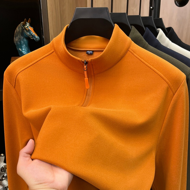 Men's autumn and winter new collection: a simple and stylish long-sleeved T-shirt with a stand-up collar and half-zip, made from a blend of cashmere, mulberry silk, and lyocell Men's autumn and winter new collection: a simple and stylish long-sleeved T-shirt with a stand-up collar and half-zip, made from a blend of cashmere, mulberry silk, and lyocell