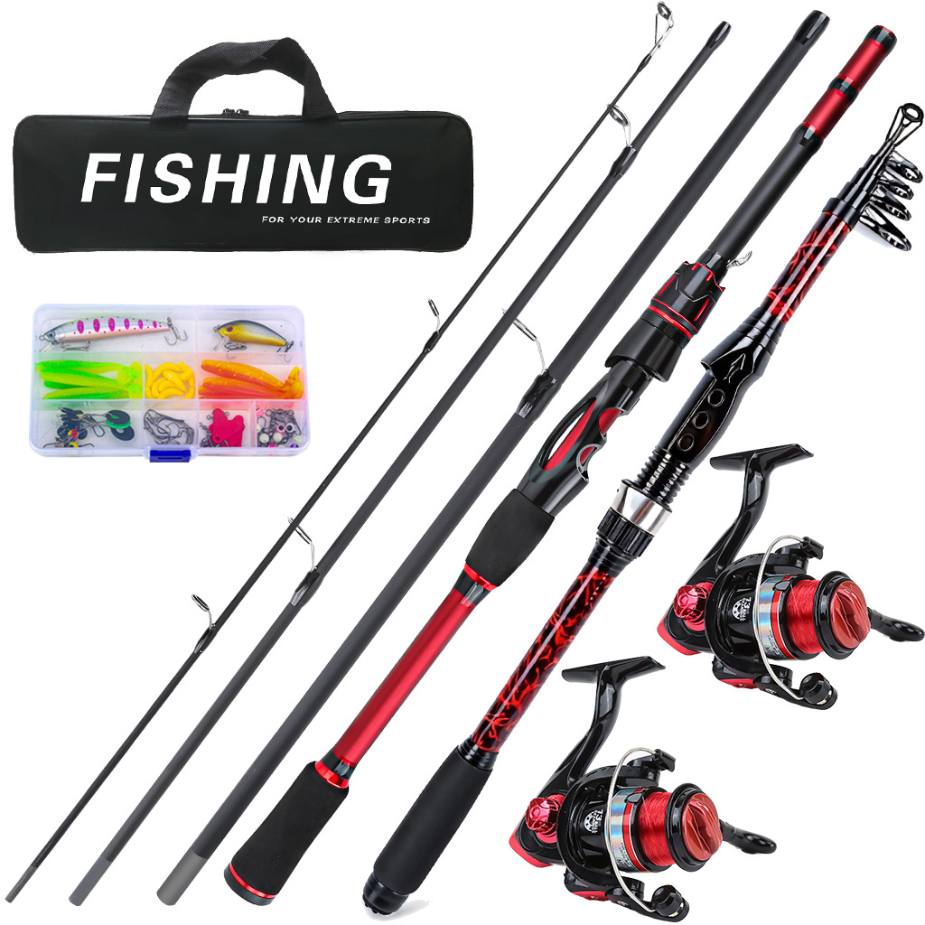 Telescopic rod, jointed rod, double-rod, double-reel set, complete fishing gear, ultra-light and convenient, long-casting sea fishing set, cross-border wholesale