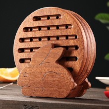 兔子实木隔热垫乌檀木餐厅厨房餐桌防滑隔热垫碗碟杯垫砂锅垫批发