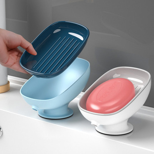 Household Soap Dish with Drainage, No-Drill, Light Luxury Suction Cup Soap Holder, Bathroom Countertop Soap Rack, Bathroom Storage Rack