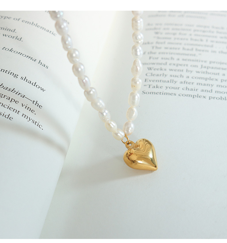 Fashion Heart Shape Titanium Steel Plating Artificial Pearls Pendant Necklace 1 Piece