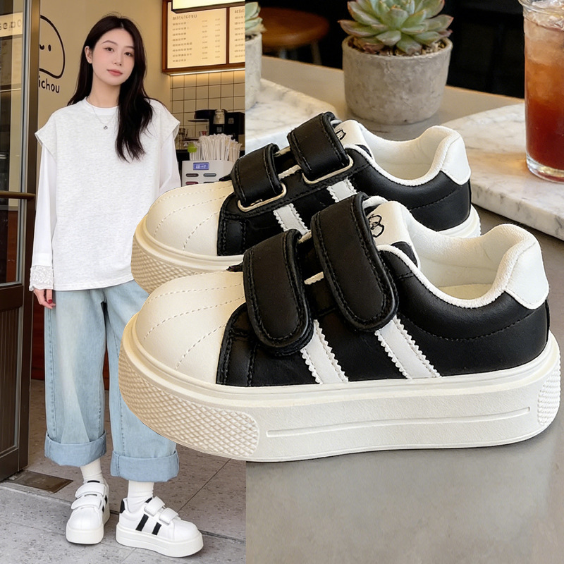 Women's Height-Increasing German Training Shoes 2026 New Spring Shell-Toe Thick-Soled Sneakers with Velcro White Casual Shoes