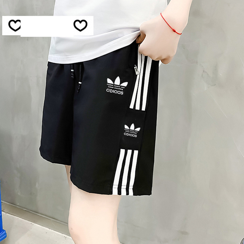 经典款三条杠三叶草刺绣五分裤休闲运动短裤女夏季冰丝裤男跑步