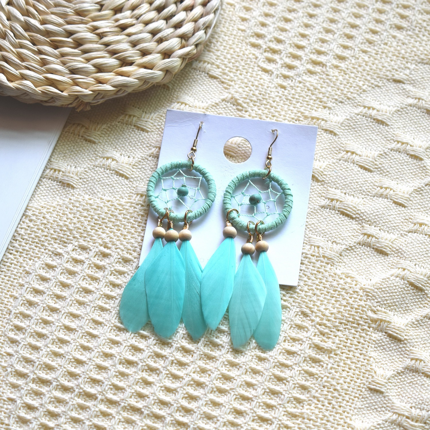 Holiday, Daily Occasion Alloy, Feather Material 1 Pair Ethnic Style Dreamcatcher Feather Braid Alloy Feather Drop Earrings