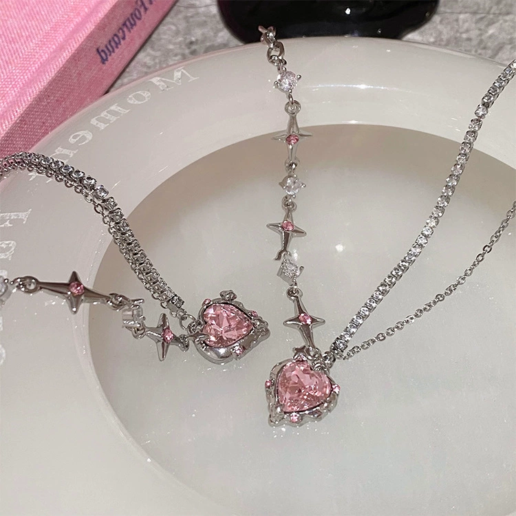 Кулон-цепочка сердце подвеска, стиль модной сумки-ключа, подвеска 8.2×5.5 см, цвета черный/розовый/градиент