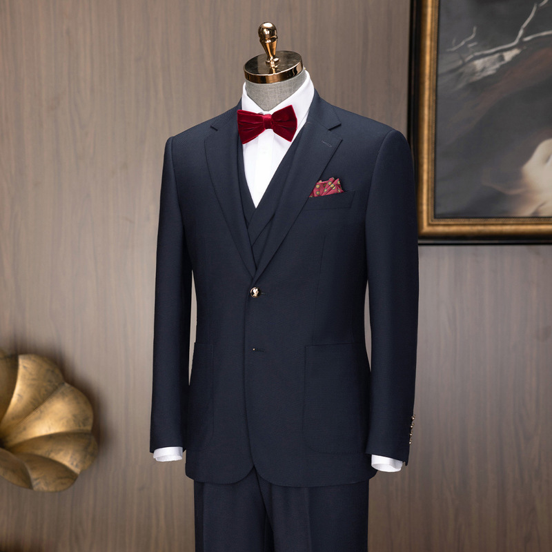 Australian Merino Wool Suit Men's Business Navy Blue Groom Wedding Dress Machine Washable Men's Suit Australian Merino Wool Suit Men's Business Navy Blue Groom Wedding Dress Machine Washable Men's Suit