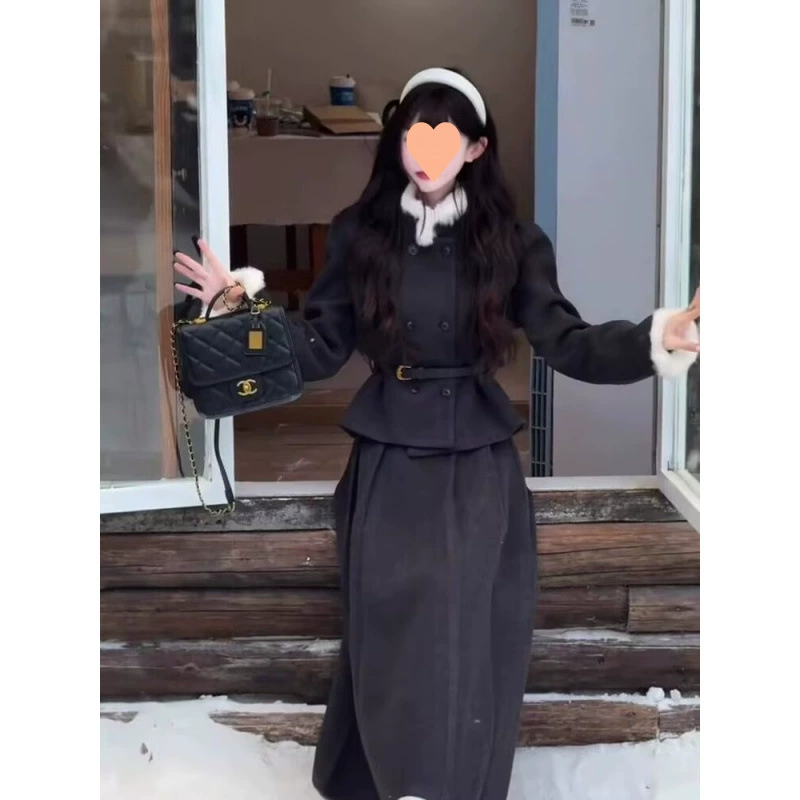 Демисезонное пальто, жакет, плиссированная юбка, комплект, стиль Chanel, высокая талия