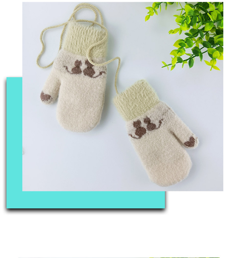 Children's Gloves Cute Cat Lanyard Woolen Gloves Cold-proof Warmth Thick Knitted Gloves display picture 7