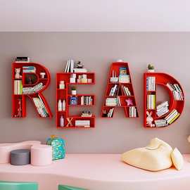创意铁艺字母书架儿童墙上英文壁挂书柜学校图书馆落地置物展示架