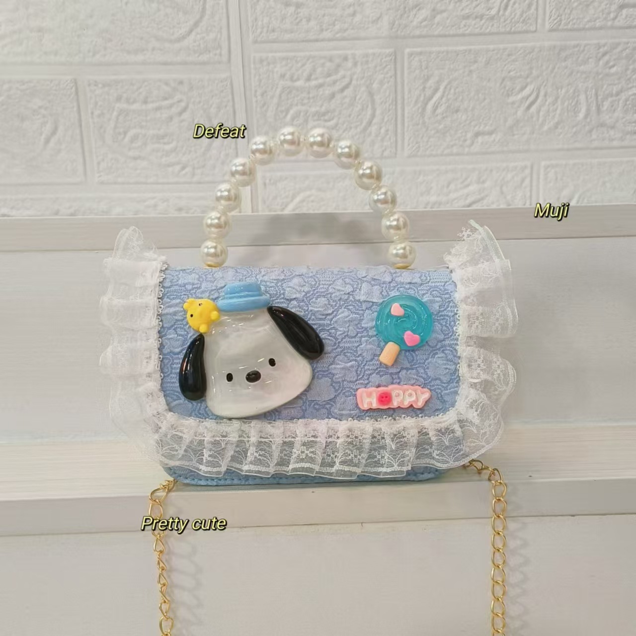 Perla bolso portátil para niños, bolso de hombro, bolso de cambio, bolso de princesa, bolso de dibujos animados, bolso de cadena, bolso cuadrado