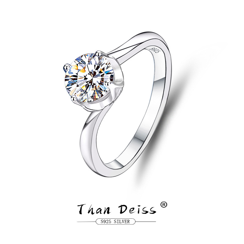 S925 Sterling Silver Ring Moissanite Women's Ring Classic Four-Prong Crown Engagement Ring Live Streaming One-Piece Dropshipping Jewelry