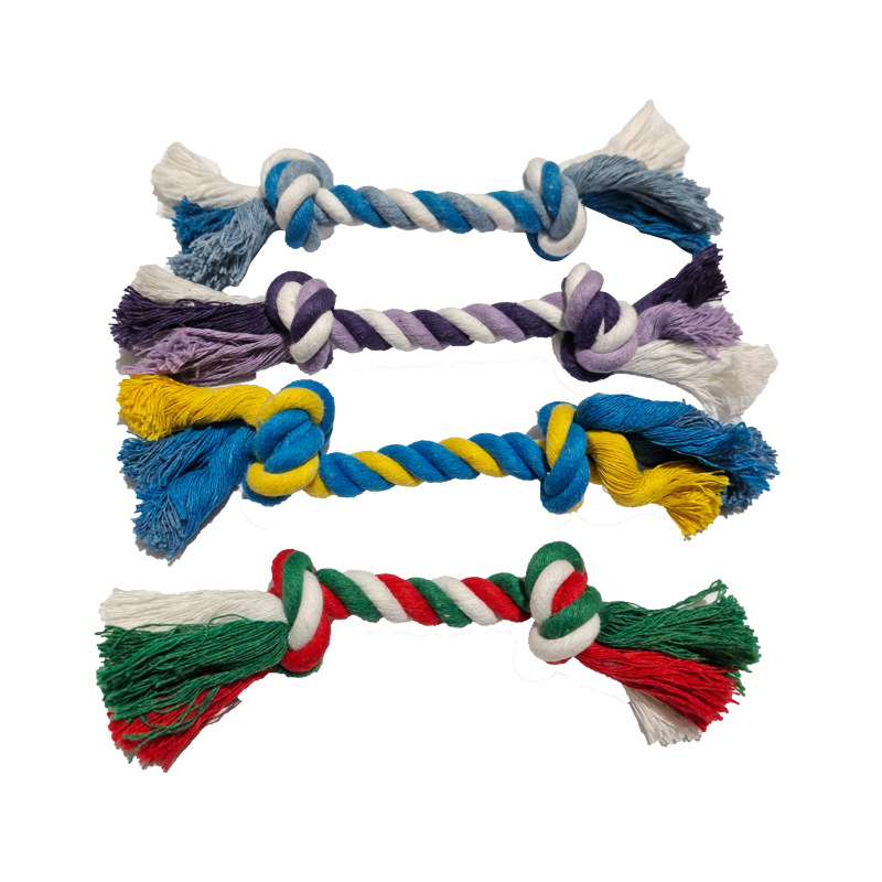 Juguete de cuerda de algodón para mascotas Amazon popular doble nudo molar Limpieza de dientes resistente a mordeduras resistente a roer cachorro juguete de nudo interactivo