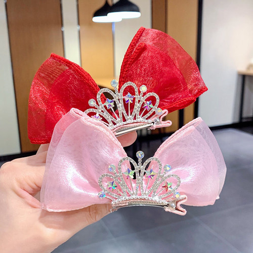 Children's Super Fairy Bow Hairpin Princess Crown Hairpin Cute Baby 3D Netting Headpiece Little Girl Hair Accessory 